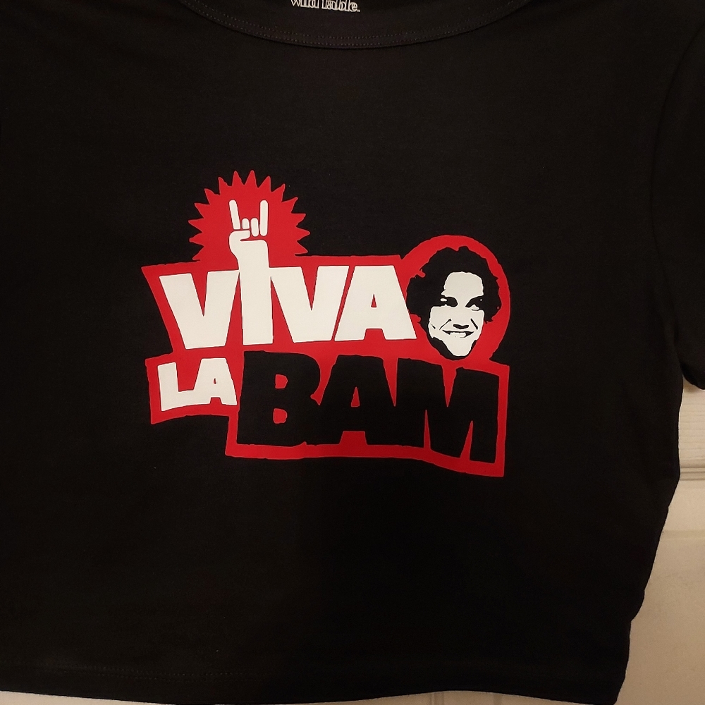 Viva La Bam Black Graphic Crop Tank Top - Picture 4 of 5